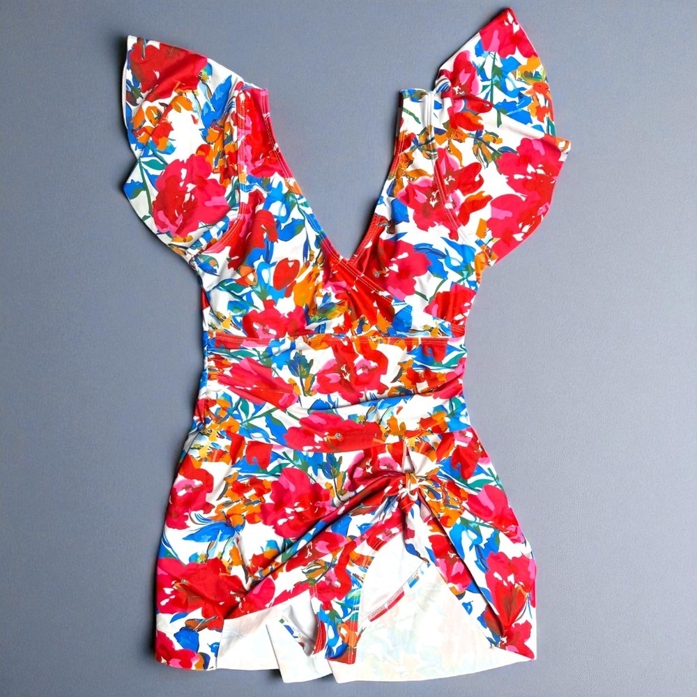 Colorful Floral Swimdress Medium NWOT Tummy Control One Piece Swimwear - Picture 3 of 12